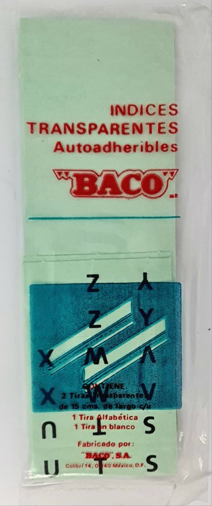 Indice Transparente Auto-Adheribles 15cm Fondo Verde Sobre c/2 Baco® Pieza 01