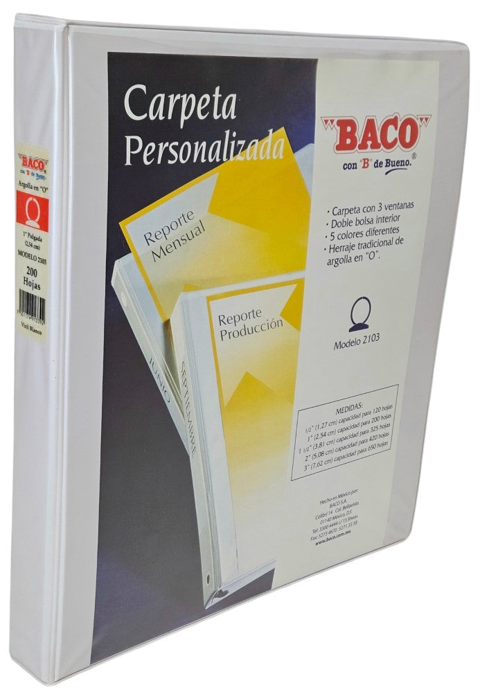 Carpeta 3 Argollas "O" 2103 1" Blanco Carta Baco® CV034 Pieza 7501174913392 01