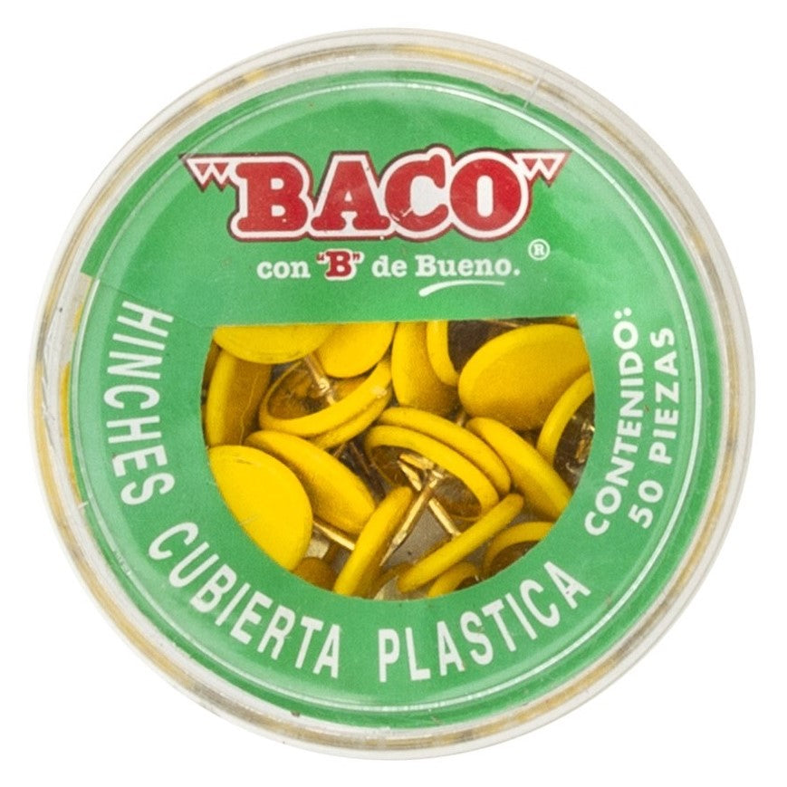 Chinchetas Cabeza Plástica Importada Amarillo c/50 Baco® CH011 Caja 7501174911800