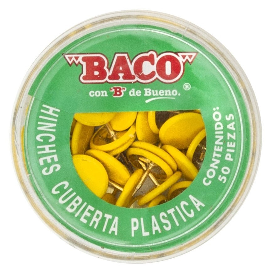 Chinchetas Cabeza Plástica Importada Amarillo c/50 Baco® CH011 [Caja] 7501174911800