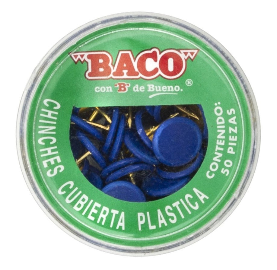 Chinchetas Cabeza Plástica Importada Azul Oscuro c/50 Baco® CH015 [Caja] 7501174911848