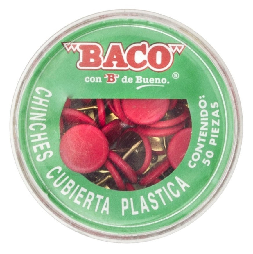 Chinchetas Cabeza Plástica Importada Rojo c/50 Baco® CH016 [Caja] 7501174911855
