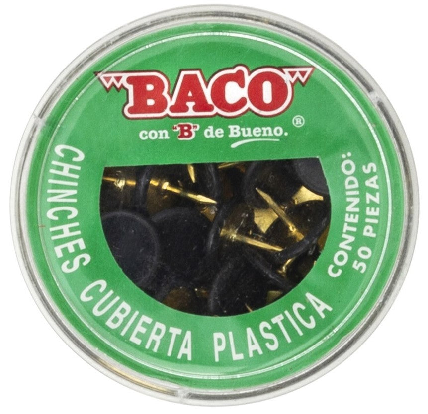Chinchetas Cabeza Plástica Importada Negro c/50 Baco® CH018 [Caja] 7501174911879