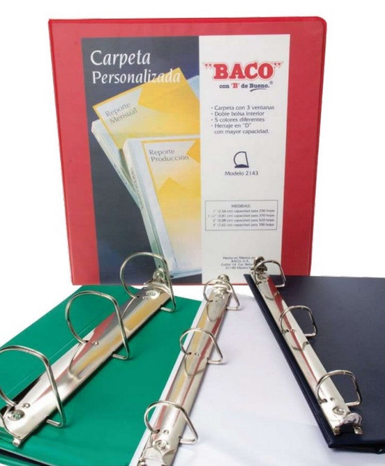 Carpeta 3 Argollas "D" 2143 con 3 ventanas 3" Negro Carta Baco® CV090 Pieza 7501174910209 01