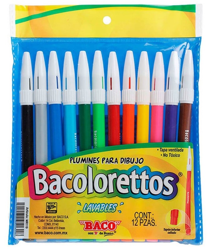 Marcador base Agua Bacôlorettos Est.Vinilo Colores Est.c/12 Baco® MR119 Estuche 7501174951318 01 Imagen principal del producto