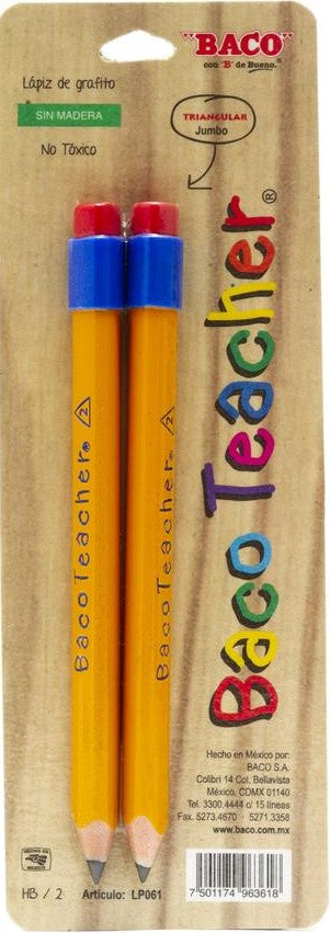 Lápiz EntrenadorTriangula Teacher HB Nº2 blíster c/2 Jumbo Baco® LP061 [Paquete] 7501174963618