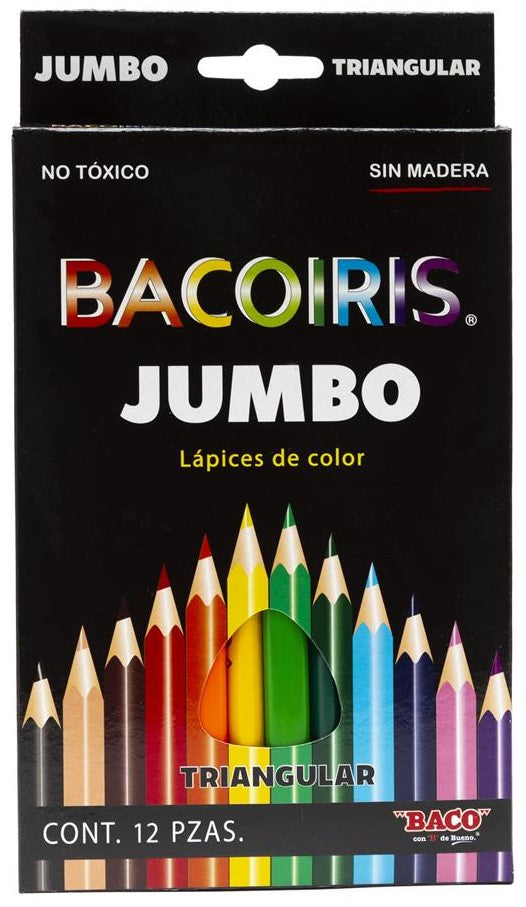 Color Sin Madera Largos Bacoiris Triangular Jumbo Colores Est.c/12 Baco® LP066 [Estuche] 7501174965810