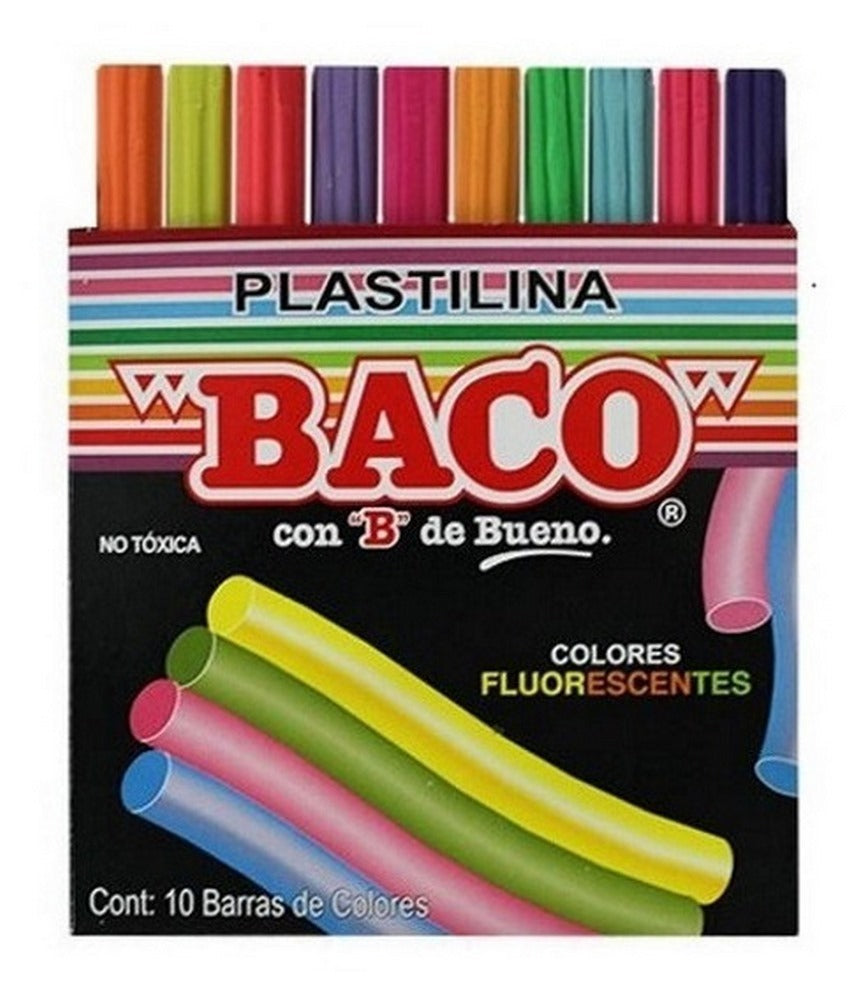 Plastilina Barra Barritas Colores Neón Caja c/10 Baco® PL101 Caja 7501174965032 01