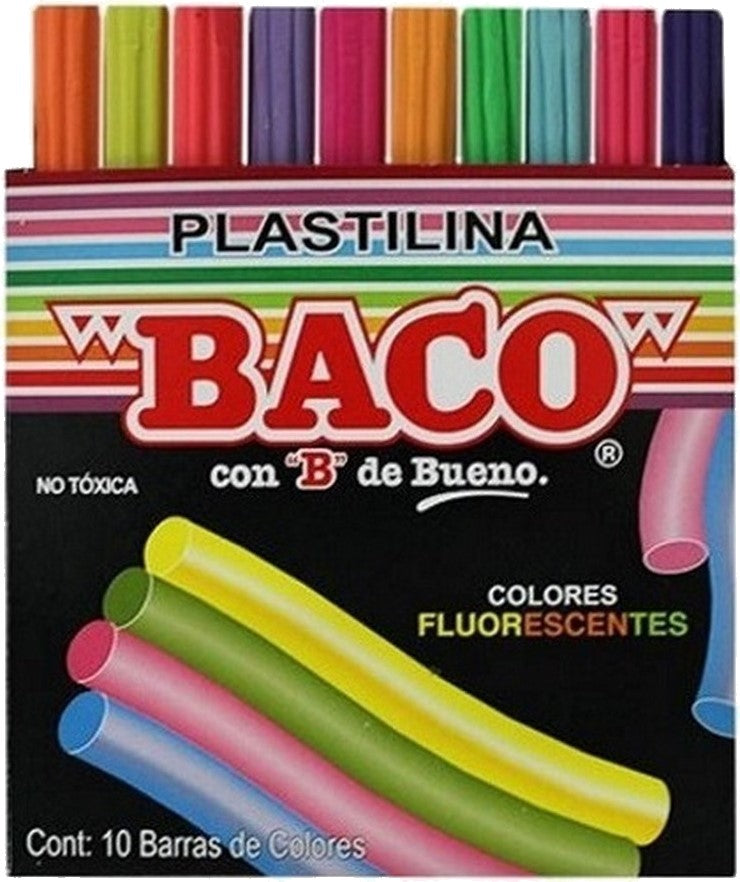 Plastilina Barra Barritas Colores Neón Caja c/10 Baco® PTPLB0011 Caja 7501174965032 01