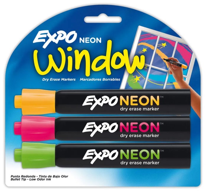 Marcador p/Pizarrón punta redonda Windows Neón Est.c/3 Expo® 1933179 Paquete 71641090446