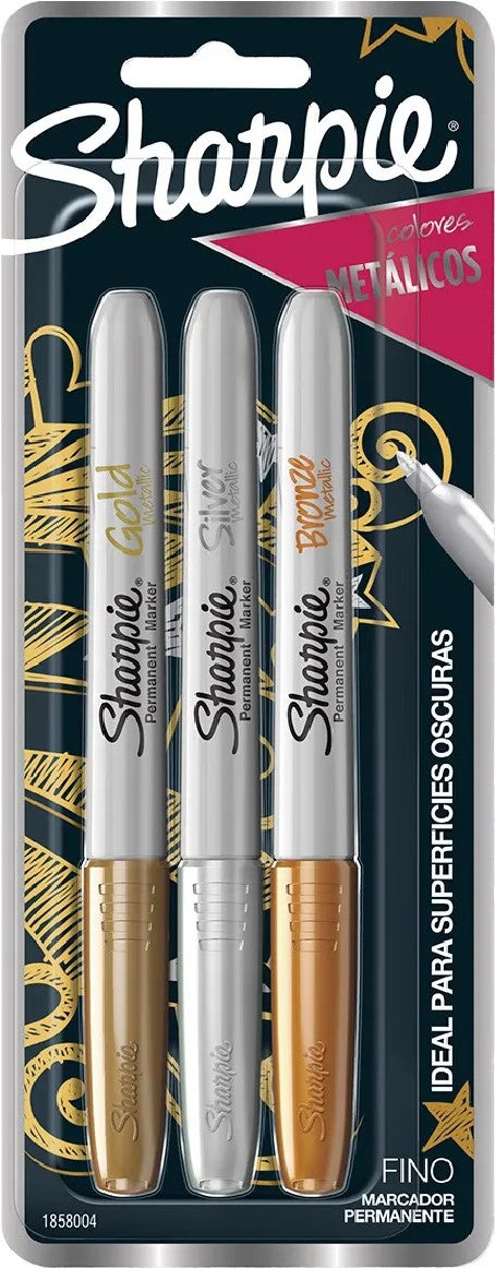 Marcador Permanente Sharpie Metallic Fino Oro,Plata,Bronc c/3 Sharpie® 1858004 [Paquete] 71641063211