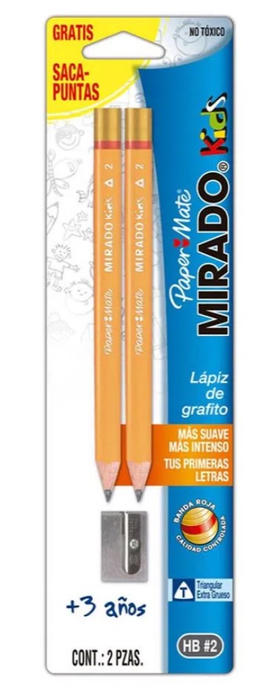Lápiz EntrenadorTriangula Mirado® Kids c/Sacapuntas Nº2 Amarillo c/2 PaperMate® LA1177 [Paquete] 7703486011777