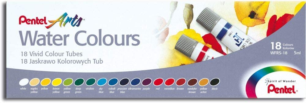 Pintura Acuarela Arts Water Colours c/18 Colores Tubos 5ml Pentel® WFRS-18 Caja 4711577025681 02