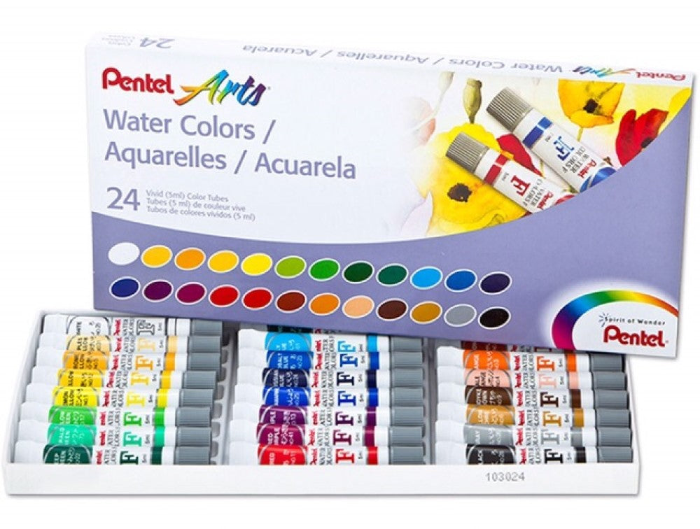 Pintura Acuarela Arts Water Colours c/24 Colores Tubos 5ml Pentel® WFRS-24 Caja 4711577025704 01