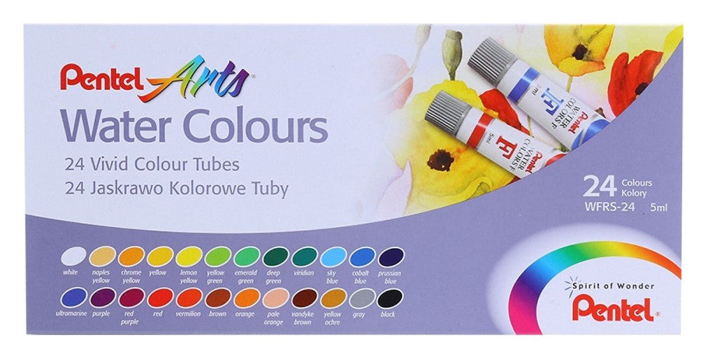 Pintura Acuarela Arts Water Colours c/24 Colores Tubos 5ml Pentel® WFRS-24 Caja 4711577025704 02