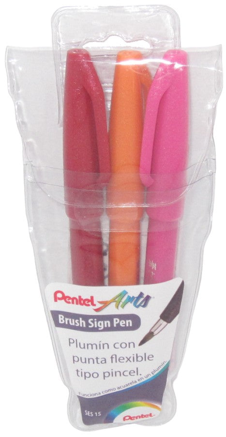 Marcador base Agua Brush Sign Pen Rojo,Naran,Rosa Est.c/3 Proesa® SES15C-BFP-EST [Estuche] 841625007056