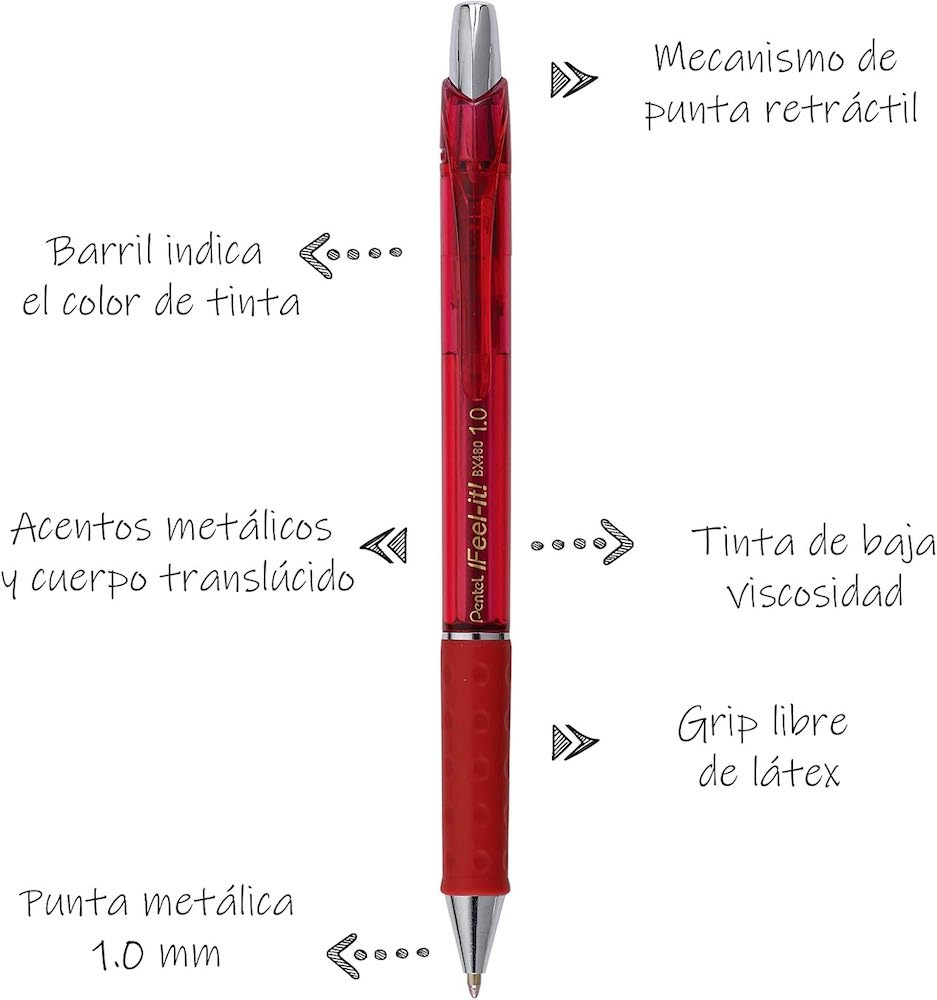 Bolígrafo Gel Retráctil Feel It Rojo 1.0mm Pentel® BX480-B [Pieza] 884851028686 3
