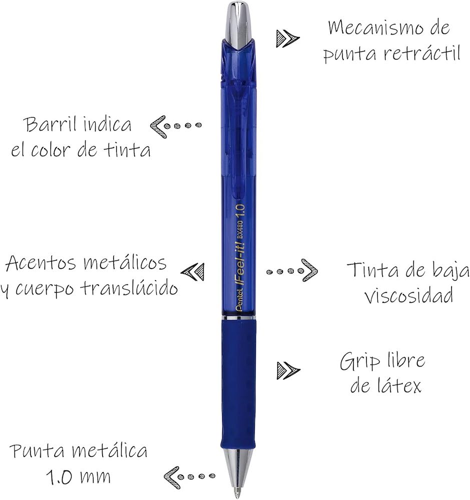 Bolígrafo Gel Retráctil Feel It Azul 1.0mm Pentel® BX480-C [Pieza] 884851028693 3