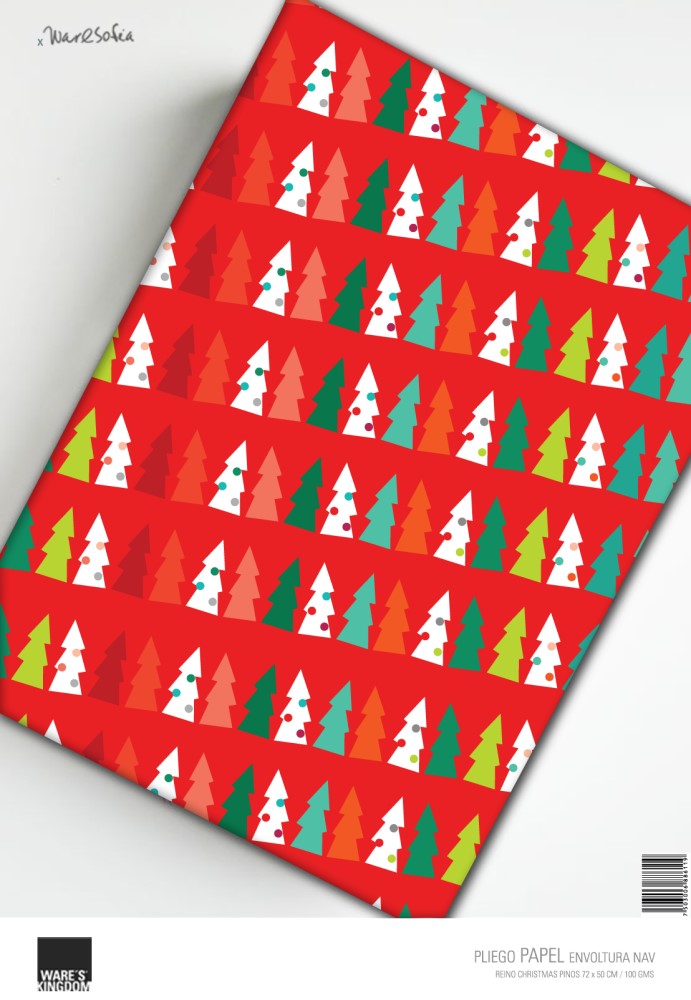 Papel p/Regalo Navidad Santa f/Black-Pinos f/Red 100g Surtido 72×50cm Ware’s® Kingdom Hoja 750300688