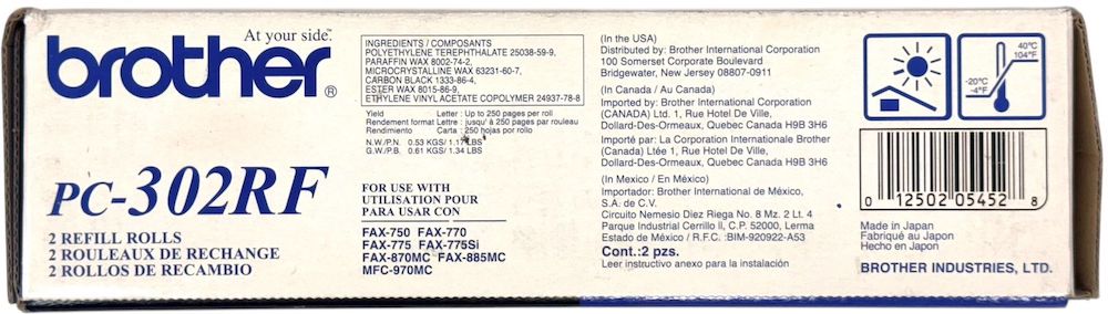 Cinta p/Fax c/2 Brother® PC-302RF [Pieza] 12502054528 3