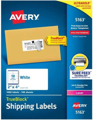 Etiqueta p/Impresora Láser c/1000 10 × Hoja 100hj Blanco 2×4" Avery® 5163 [Caja] 72782651633 2