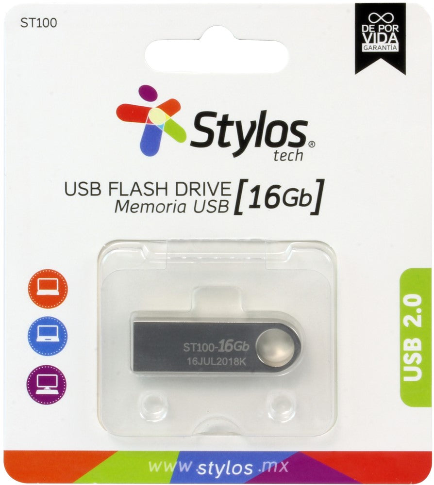 Memoria USB 2.0 16gb Metálica ST100 Stylos® Tech STMUSB2B Pieza 7503024582383 01