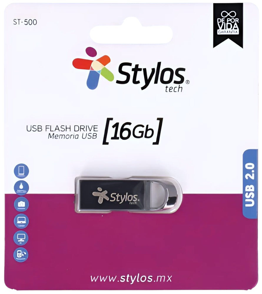 Memoria USB Tipo A 2.0 16gb Metálica ST100 Stylos® Tech STMUSB2B Pieza 7503024582383 02
