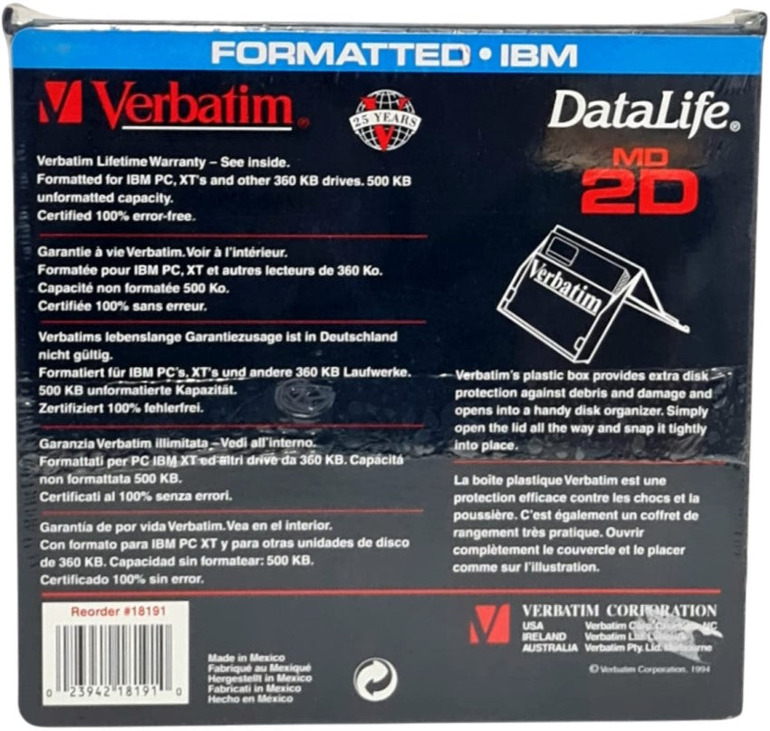 Diskettes Format IBM Caja Rigida 5¼ c/10 DD Verbatim® 18191 [Pieza] 23942181910 2