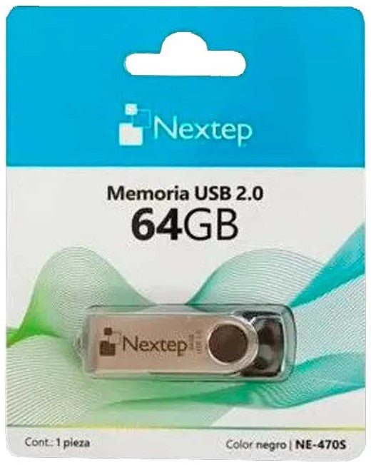 Memoria USB Tipo A 2.0 Twist 64gb Negro/Metal Nextep® NE-470S [Pieza] 7501811276484 Imagen principal del producto