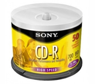 CD Disco Compacto -R 700mb 52× 80min Torre c/50 Sony® 50CDQ80 Estuche