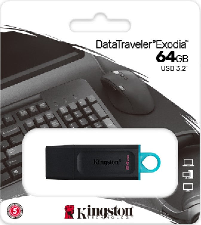 Memoria USB 3.2 Gen1 DataTraveler® 64gb Black + Teal Exodia™ Kingston® DTX/64GB [Pieza] 740617309829
