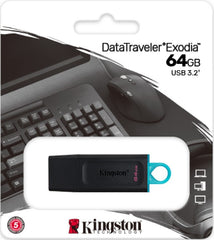 Memoria USB 3.2 Gen1 DataTraveler® 64gb Black + Teal Exodia™ Kingston® DTX/64GB [Pieza] 740617309829