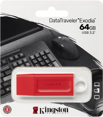 Memoria USB 3.2 Gen1 DataTraveler® 64gb Rojo Exodia™ Kingston® KC-U2G64-7 GR [Pieza] 740617331400