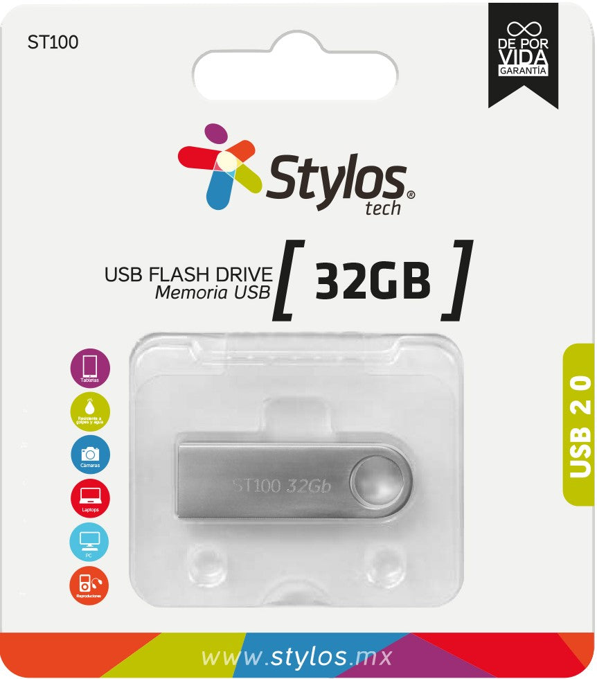 Memoria USB Tipo A 2.0 32gb Metálica ST100 Stylos® Tech STMUSB3B Pieza 7503024582390 01