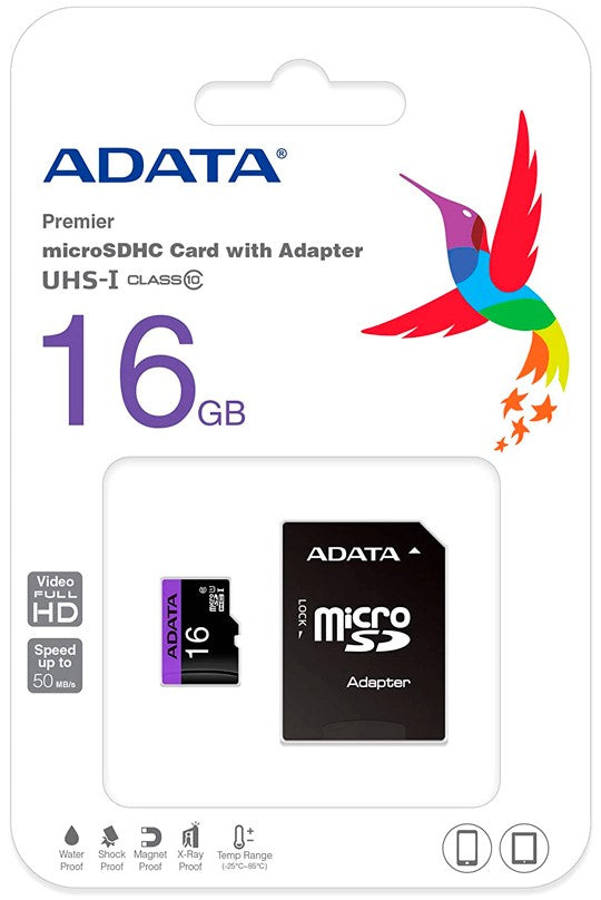 Memoria SD Micro SD Class10 16gb c/Adapatador SD ADATA® AUSDH16GUICL10- Pieza 4713435794043