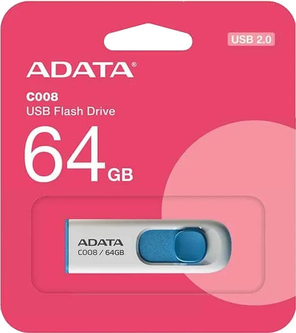Memoria USB 2.0 Retractil 64gb Blanco-Azul CLASSIC ADATA® AC008-64G-RWE [Pieza] 4713435791462 2