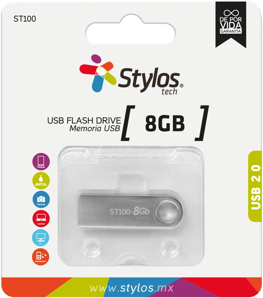 Memoria USB Tipo A 2.0 8gb Metálica ST100 Stylos® Tech STMUSB1B Pieza 7503024582376 01