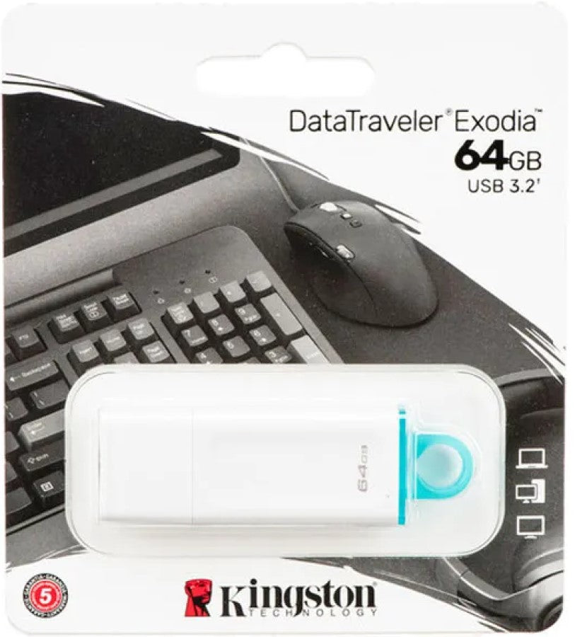 Memoria USB 3.2 Gen1 DataTraveler® 64gb White + Teal Exodia™ Kingston® KC-U2G64-5 R Pieza 740617314342