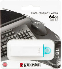Memoria USB 3.2 Gen1 DataTraveler® 64gb White + Teal Exodia™ Kingston® KC-U2G64-5 R [Pieza] 740617314342