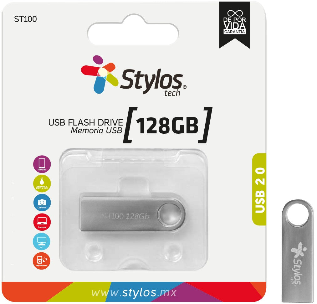 Memoria USB Tipo A 2.0 128gb Metálica ST100 Stylos® Tech STMUSB5B Pieza 7503027017776 01 Imagen principal del producto