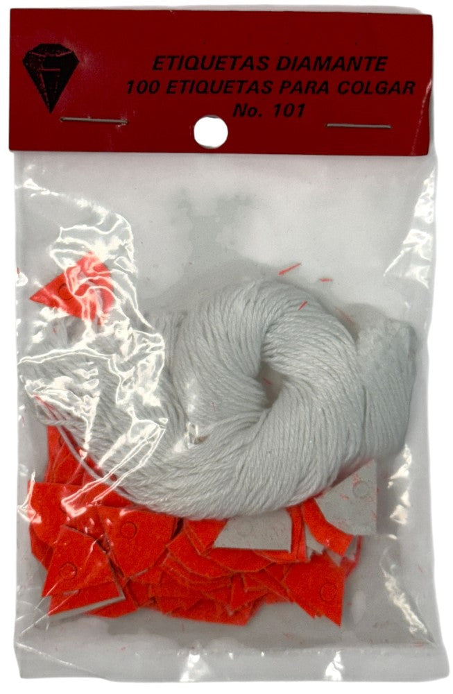 Etiqueta p/Precios c/Hilo Forma Diamante c/100 Nº101 Rojo Neón 15×12mm Proesa® Bolsa 01