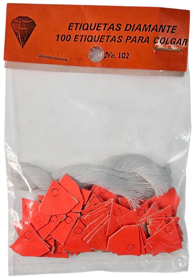 Etiqueta p/Precios c/Hilo Forma Diamante c/100 Nº102 Rojo Neón 16×14mm Proesa® Bolsa 01