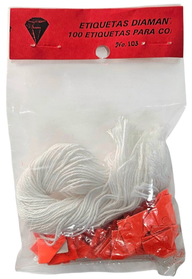 Etiqueta p/Precios c/Hilo Forma Diamante c/100 Nº103 Rojo Neón 14×20mm Proesa® Bolsa 01