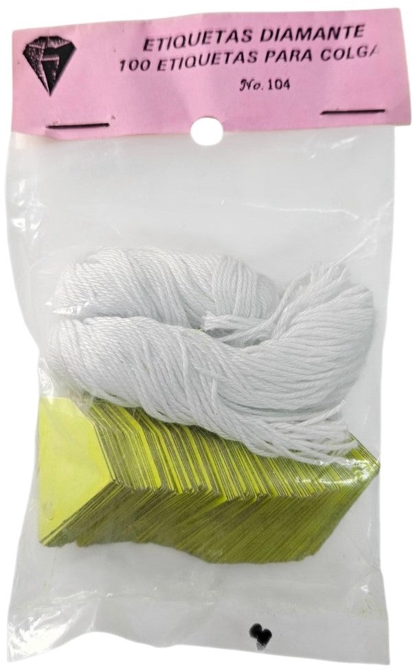Etiqueta p/Precios c/Hilo Forma Diamante c/100 Nº104 Amarillo Neón 30×25mm Proesa® Bolsa 01