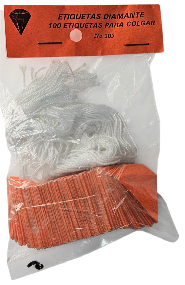 Etiqueta p/Precios c/Hilo Forma Diamante c/100 Nº105 Naranja Neón 30×30mm Proesa® Bolsa 01