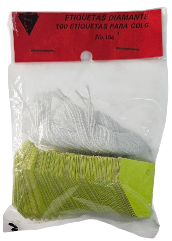 Etiqueta p/Precios c/Hilo Forma Diamante c/100 Nº106 Amarillo Neón 28×42mm Proesa® Bolsa 01