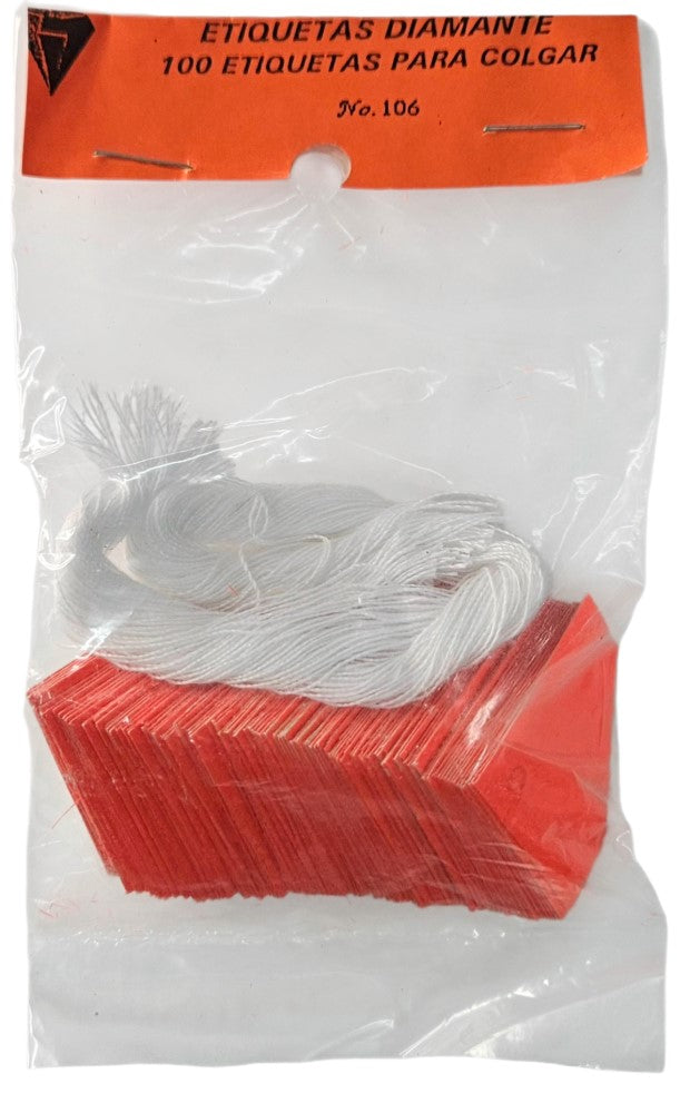 Etiqueta p/Precios c/Hilo Forma Diamante c/100 Nº106 Rojo Neón 28×42mm Proesa® Bolsa 01