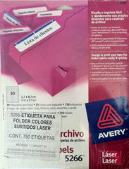 Etiqueta p/Impresora Laser Fólder c/750 30×Hj 25hjs Colores (5) 2/3×3-7/16 Avery® 5266 [Sobre] 72782652661