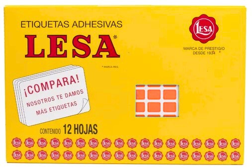 Etiqueta Adhesiva Clásica c/2160 12 hojas Rojo Neón #01 12×9mm Lesa® Pieza 01