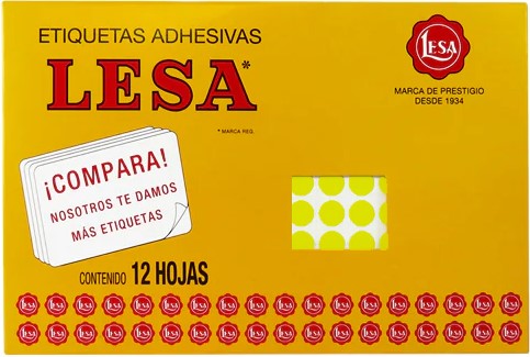 Etiqueta Adhesiva Clásica c/2112 12 hojas Amarillo Neón #10 Ø11mm Lesa® Pieza 01
